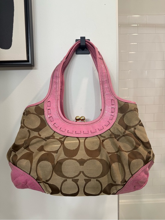 Coach (2008) Ergo Signature Pleated Kisslock Satchel- Pink